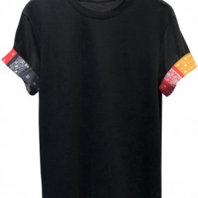 SKT007 custom-made men's summer T-shirt sleeve-turning and bumping wild cotton T-shirt T-shirt manufacturer side view